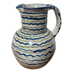 Antique Mediterranean Hand-Painted Terracotta Pitcher