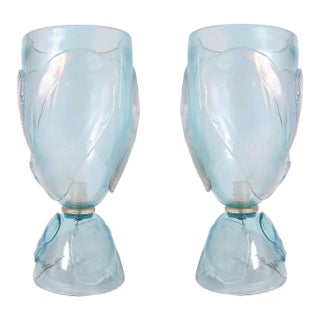 1970s Mid Century Modern Blue, Seguso Style Murano Glass Lamps - A Pair For Sale