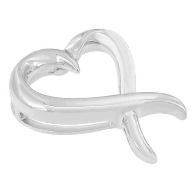 Contemporary .925 Sterling Silver Open Heart-Shaped Awareness Ribbon Pendant Necklace For Sale - Image 3 of 4