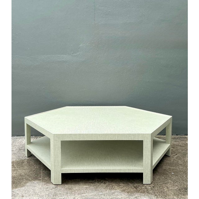 Late 20th Century Vintage Thiabaut Hexagon Coffee Table in Windward Sisal Grey For Sale - Image 5 of 12