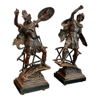 Early 20th Century Pair of Bronzed Finish Spelter Figures of Gallic Warriors For Sale