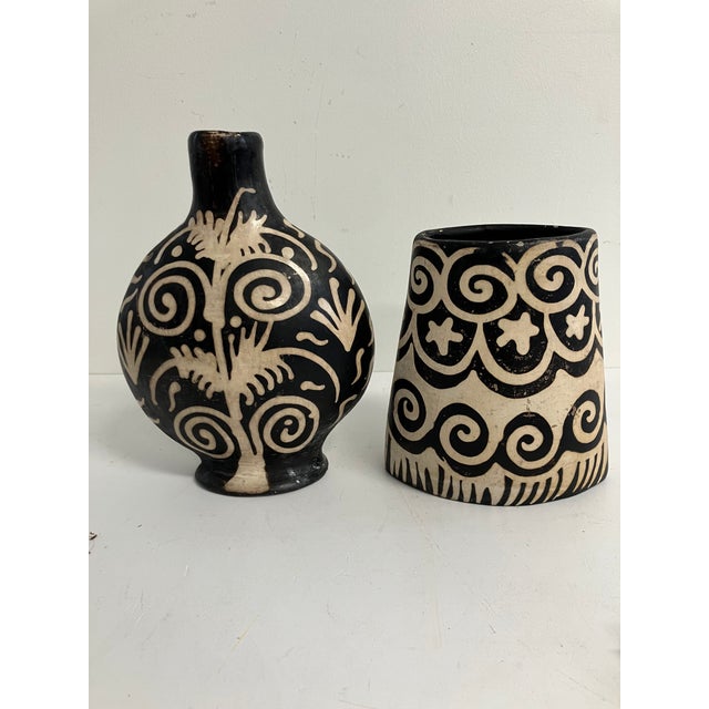 Mexican Vintage Mexican Black Sgraffito Pottery Vessels – Pair For Sale - Image 3 of 8