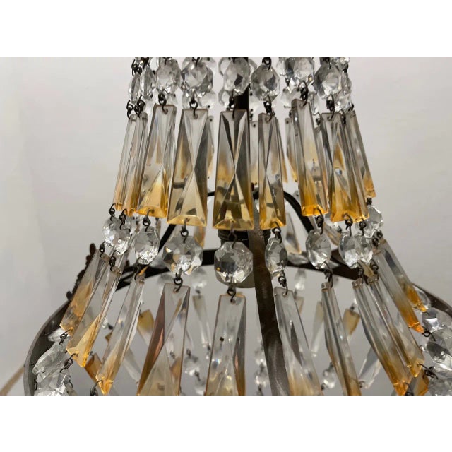Vintage Bronze Crystal Basket Chandelier, 1960s For Sale - Image 9 of 12