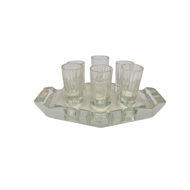 Art Deco Vodka Shot Glasses from Hortensja Glassworks, Poland, 1950s, Set of 7, in Worn conditions. Designed 1950 to 1959