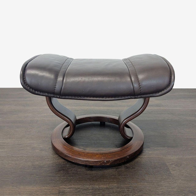Stressless Ekornes Lounge Chair With Ottoman – Dark Brown Leather & Wood Base For Sale In San Francisco - Image 6 of 13