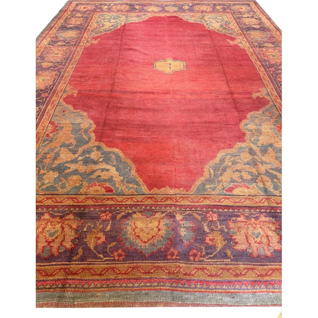 Arts & Crafts 1920s Red Ground Donegal Medallion Antique European Arts & Crafts Large Wool Rug For Sale - Image 3 of 7