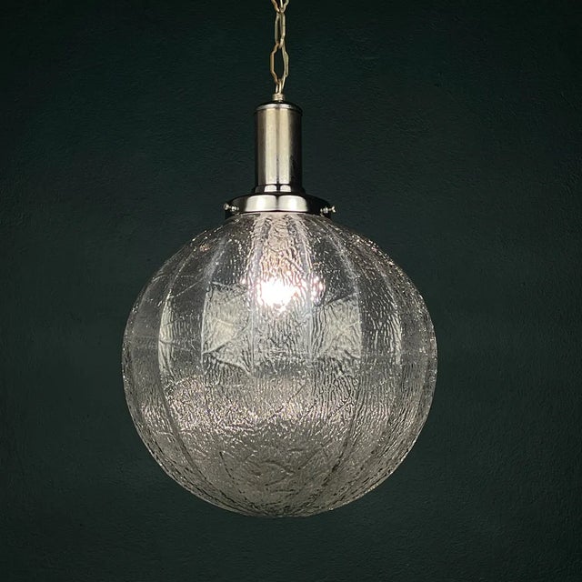 Silver Mid-Century Glass Pendant Lamp, Italy, 1960s For Sale - Image 8 of 13