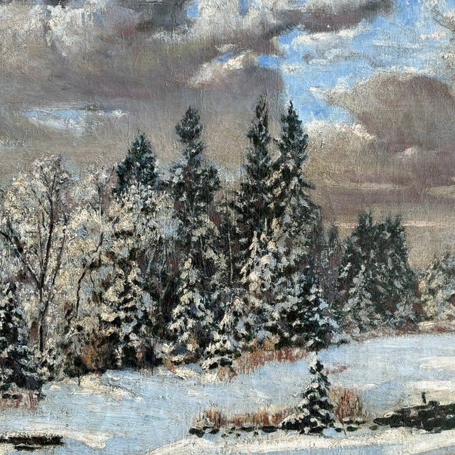 Wood 1937 Winter Landscape, Oil on Canvas -- Framed For Sale - Image 7 of 11