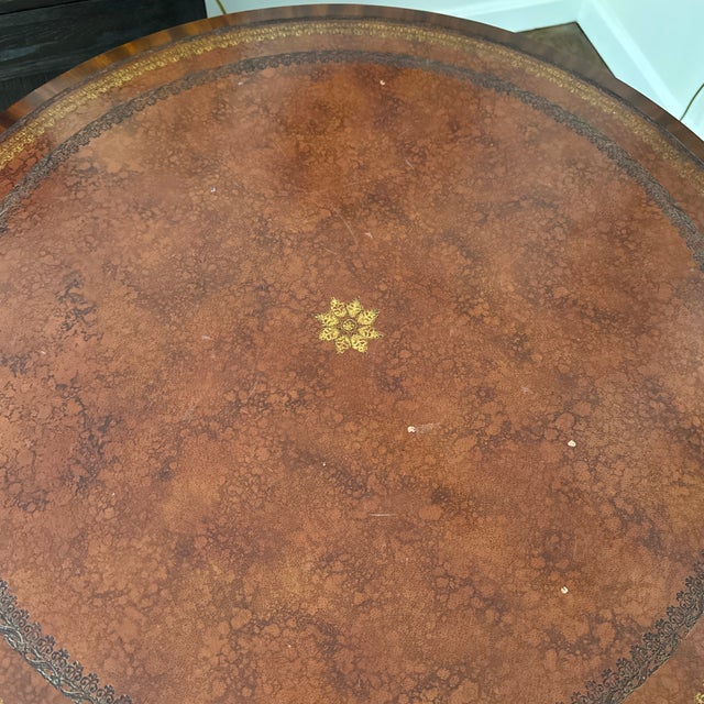 Metal Maitland -Smith Round Leather Side Table. Wrapped Books Motif For Sale - Image 7 of 12