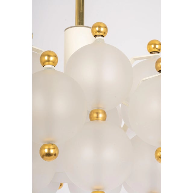 Gold Large Frosted Glass and Brass Chandelier from Kinkeldey, Germany, 1970s For Sale - Image 8 of 12