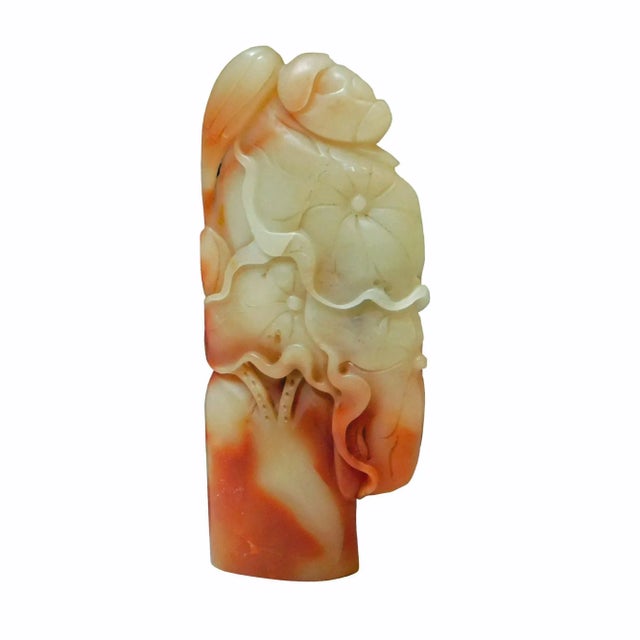 2000 - 2009 Carved Natural Soapstone Lotus Flower Pond Column Sculpture - Stamp Seal For Sale - Image 5 of 8