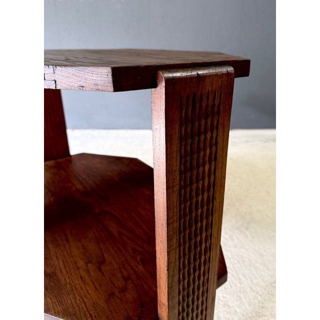 Original Art Deco Design Occasional Side Table. Made in France, 1930's period. Solid hardwood and veneer, with carved side...