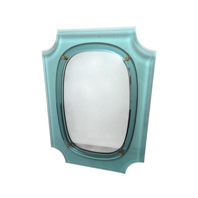 Blue Crystal Mirror with Brass Friezes, 1950s For Sale - Image 8 of 8