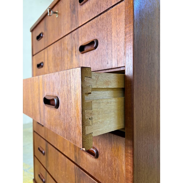Brown Danish Teak Chest of Drawers with Lock For Sale - Image 8 of 11