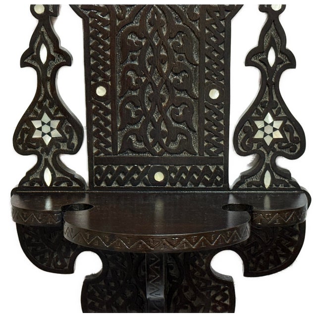 Wood Handmade Wooden Wall Shelf With Mother of Pearl Inlay For Sale - Image 7 of 8