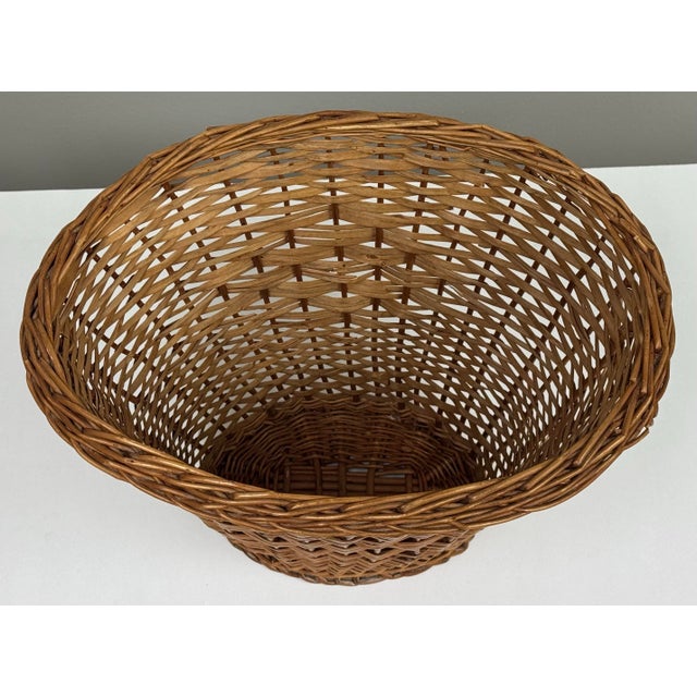 Vintage Handwoven Split Reed and Wicker Waste Basket For Sale - Image 4 of 10