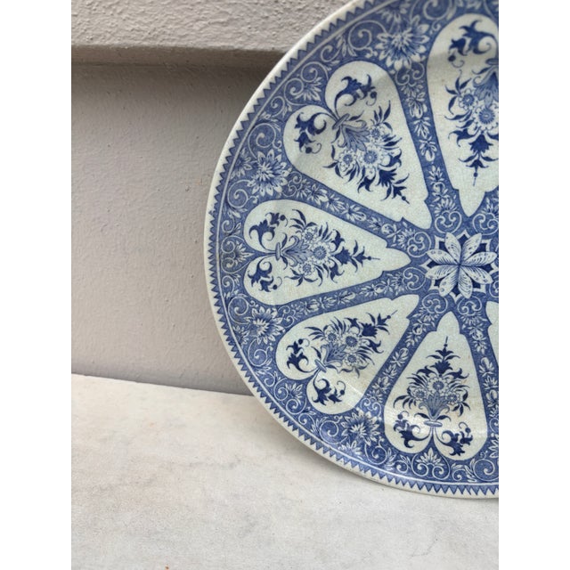 French Country 19th Century French Blue & White Faience Dinner Plate Sarreguemines For Sale - Image 3 of 6