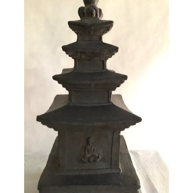 Figurative 1960s Charcoal Painted Terracotta Pagoda Statue For Sale - Image 3 of 9