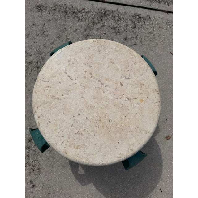 Vintage Hand-Painted Iron Petite Cocktail Table With Tessellated Travertine Top For Sale In Naples, FL - Image 6 of 11