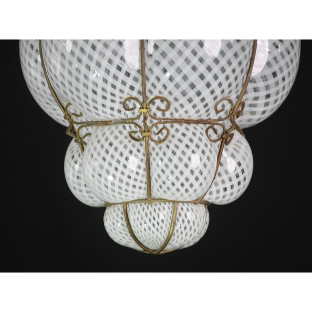 1950s Attributed to Venini Venetian Lantern in Murano Reticello Glass For Sale - Image 10 of 13