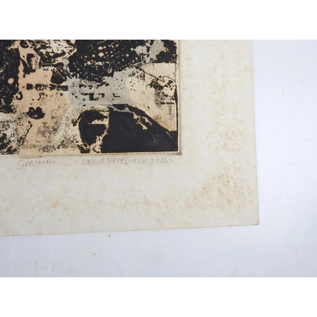 Etching on paper by Laura Volkerding (1939-1996) Chicago. Signed, dated 1963, titled Graffiti, numbered 6/25 in pencil...