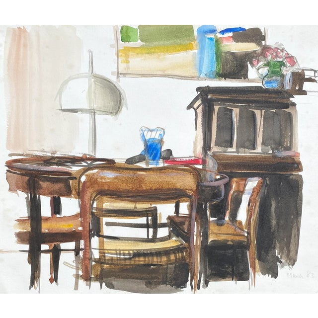 Traditional 1983 Fred Atkinson Interior Watercolor For Sale - Image 3 of 3