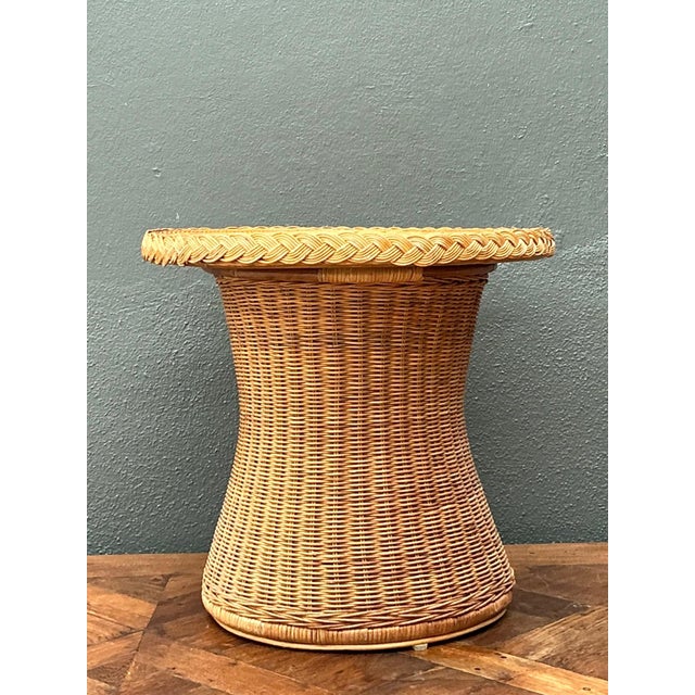 Vintage Braided Rattan Accent Table For Sale In West Palm - Image 6 of 16