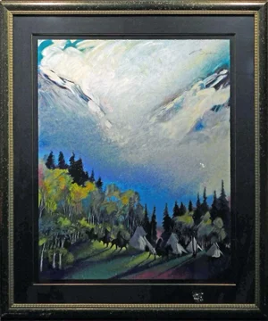 1990s Earl Biss "Camp at the Gap Near Arrow Creek" Custom Framed Hand Signed
