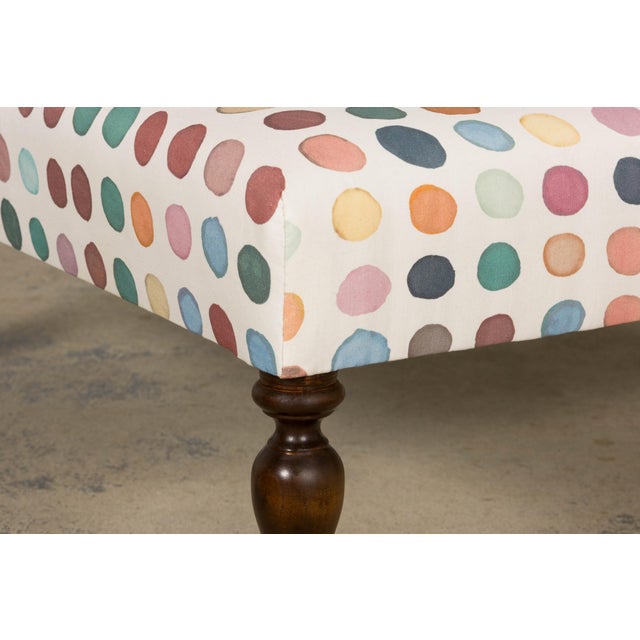 Vintage French Tufted Ottoman in Multicolor Linen Upholstery For Sale - Image 12 of 15