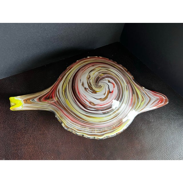 Vintage C1950s Fratelli Toso Murano Art Glass Orange and Yellow Swirl Candy Dish For Sale - Image 9 of 12