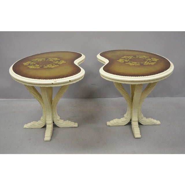 Vintage Hollywood Regency French Kidney Bean Shaped Side Tables Gold