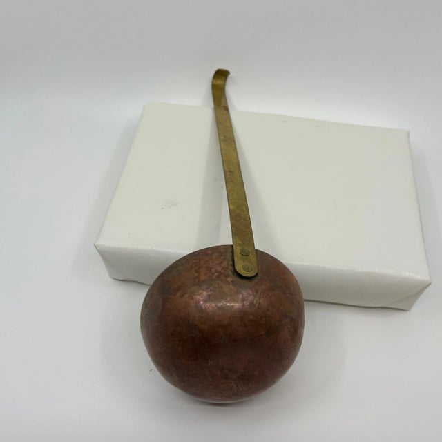 Vintage Hand Forged Copper and Tin Ladle With Brass Finish Metal Handle For Sale - Image 4 of 8
