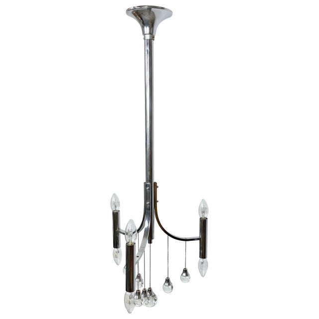 Chrome & Glass Chandelier Pendant by Gaetano Sciolari, Italy, 1960s For Sale - Image 13 of 13