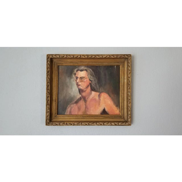 1970s Vintage Artist Study Nude Male Portrait Oil Painting For Sale - Image 11 of 11