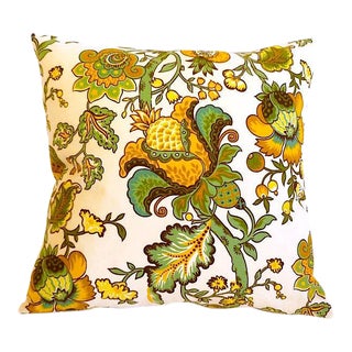 Waverly Floral Yellow-Green Pillow For Sale