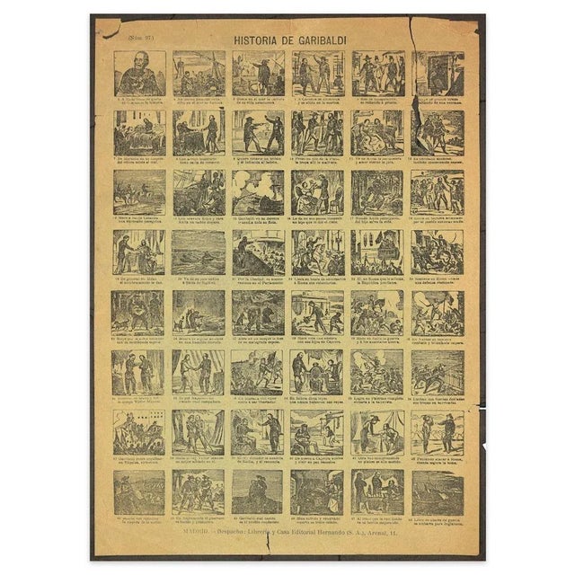 Historia de Garibaldi is an original alleluia, with 48 xylographed vignettes on paper illustrating the eroic deeds of...