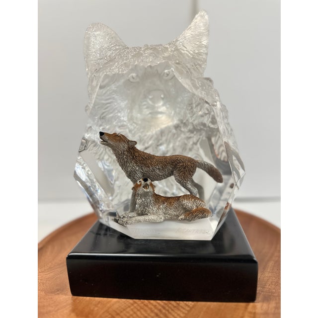 Kitty Cantrell “Devotion” Limited Edition Lucite & Pewter Wolf Sculpture With Lighted Base For Sale - Image 4 of 17
