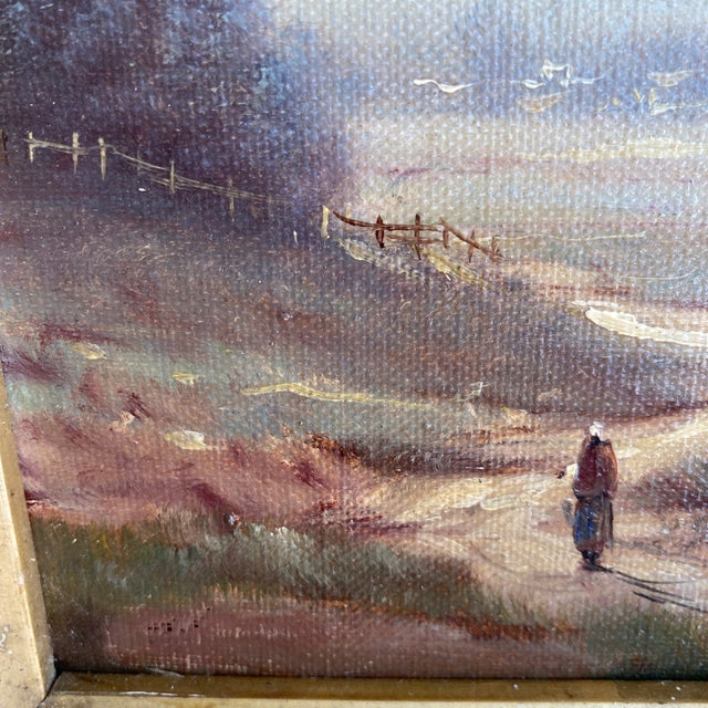 19th Century Scenic Oil on Canvas in Ornate Distressed Gold Gilt Frame - Signed For Sale In Dallas - Image 6 of 12