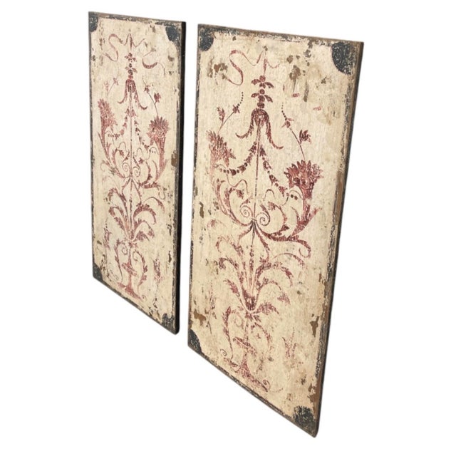 Rustic European Pair of Vintage Distressed Botanical Wooden Wall Panel For Sale - Image 3 of 12