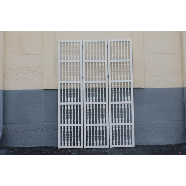 1950's Vintage White Turned Wood Room Divider Screen For Sale - Image 4 of 13