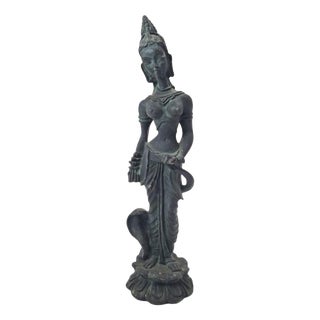 Vintage Southeast Asian Bronze Temple Dancer Sculpture on Lotus Base, 1970s For Sale