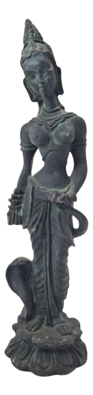 Vintage Southeast Asian Bronze Temple Dancer Sculpture on Lotus Base, 1970s