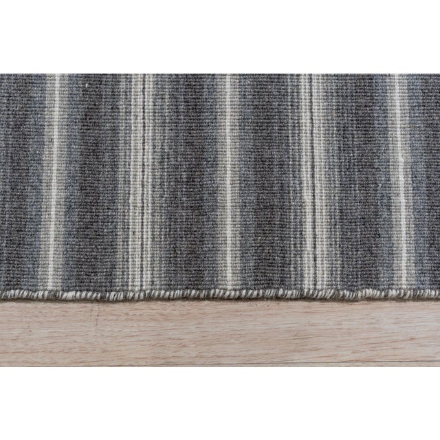 Gray 9x12 Lush Timeless Gray Stripe Modern Kilim Flatweave Wool Carpet Rug For Sale - Image 8 of 8