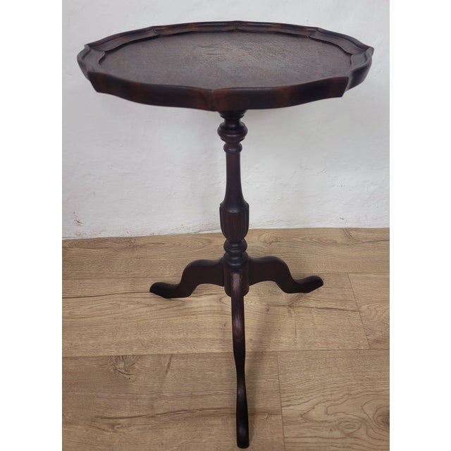 Vintage Wine Tripod Table Piecrust Scalloped Edge English 1950 Postage Available For Sale - Image 14 of 18