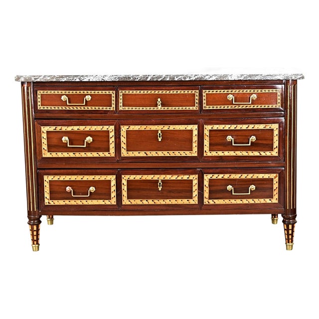 French 18th Century Louis XVI Style Inlay Mahogany Commode For Sale