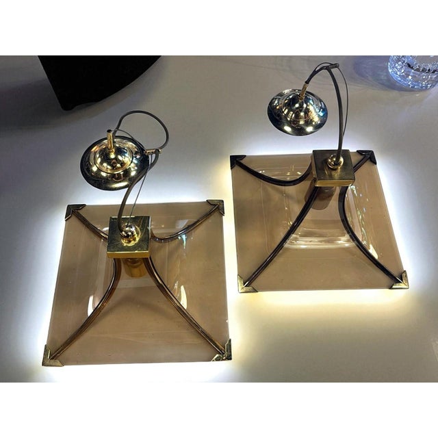 Vintage Italian Pair of Smoked Crystal and Brass Italian Chandeliers For Sale - Image 17 of 18