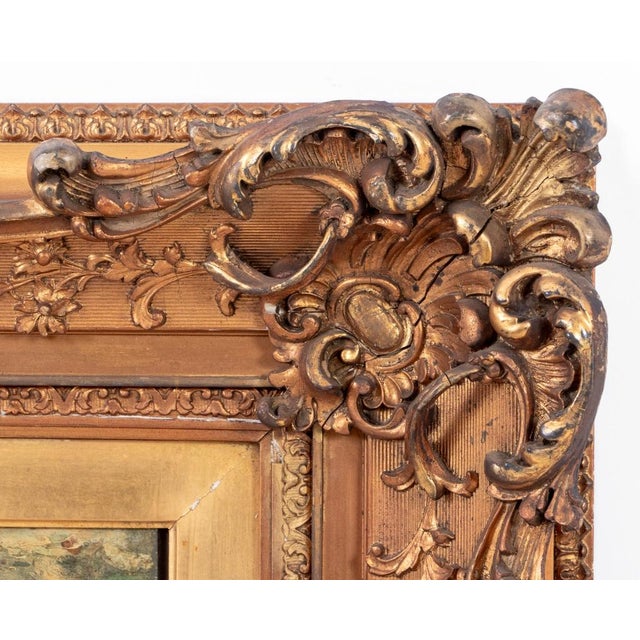 Illegibly Signed Cherub Drinking Oil on Canvas For Sale - Image 4 of 5