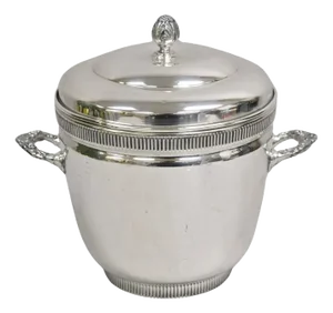 Vintage Art Deco Silver Plated Glass Lined Lidded Ice Bucket by Federal Silver