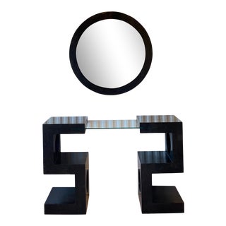 1980s Postmodern Inlaid Stone Mirror and Console Table Set by Marquis Collection of Beverly Hills For Sale