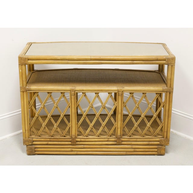 Late 20th Century Faux Bamboo, Cane & Rattan Asian Inspired Bowfront Console Table For Sale - Image 4 of 8